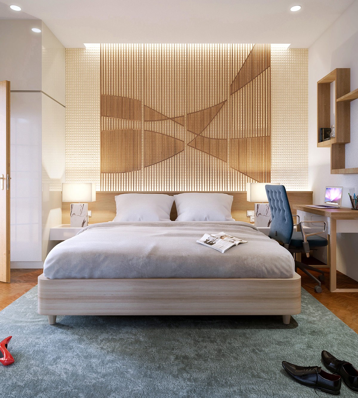 25 Beautiful Examples Of Bedroom Accent Walls That Use Slats To Look Awesome