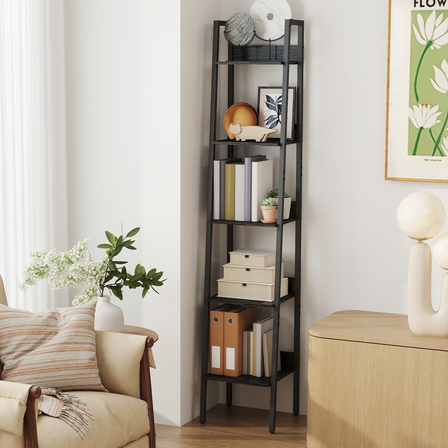 5 Tier Narrow Bookshelf Tall Storage Organiser for Small Spaces Rustic Brown by Vasagle