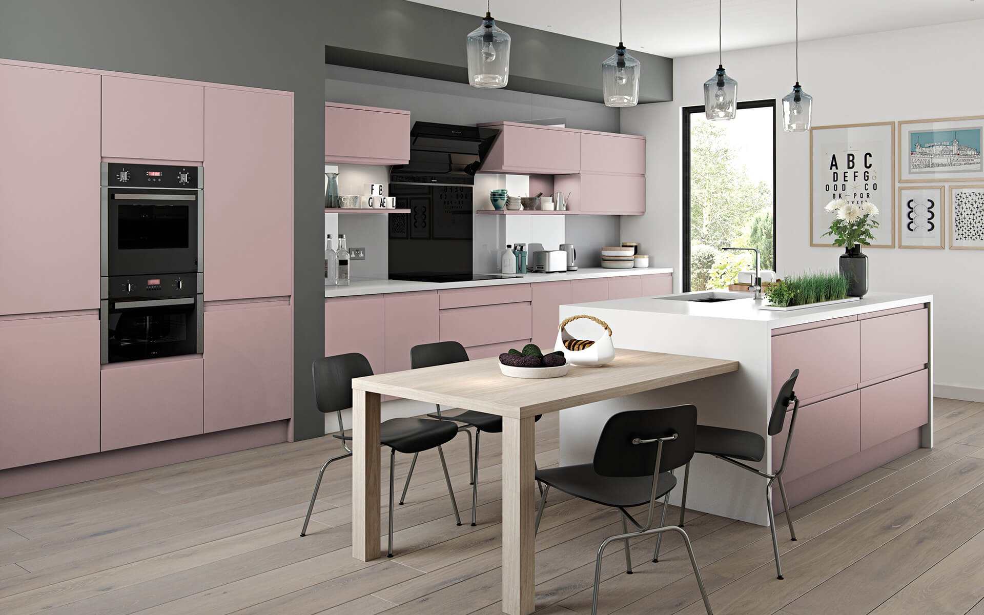 6 Pink Handleless Kitchens & J Pull Kitchen Units