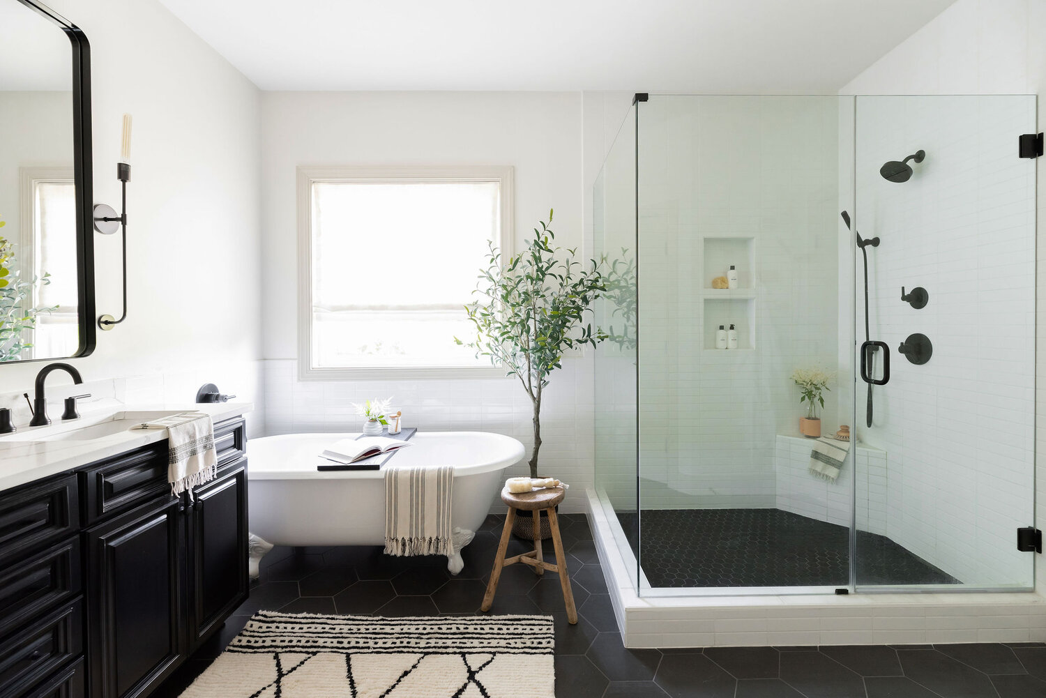 A Modern Organic Black & White Primary Bathroom Remodel · Haven