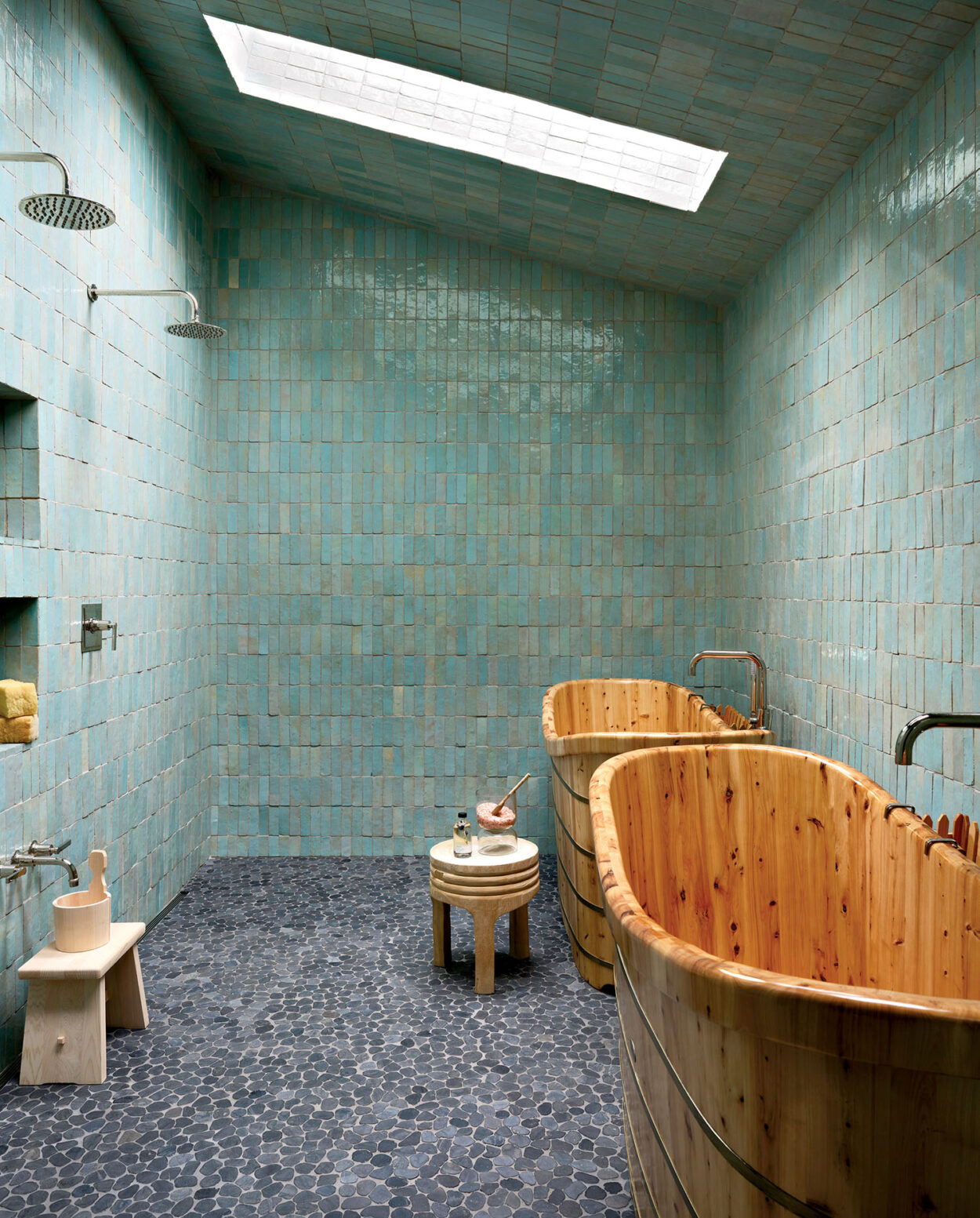 Behind This Moody Green Bathroom That's Dramatic And Daring | LUXE Interiors + Design