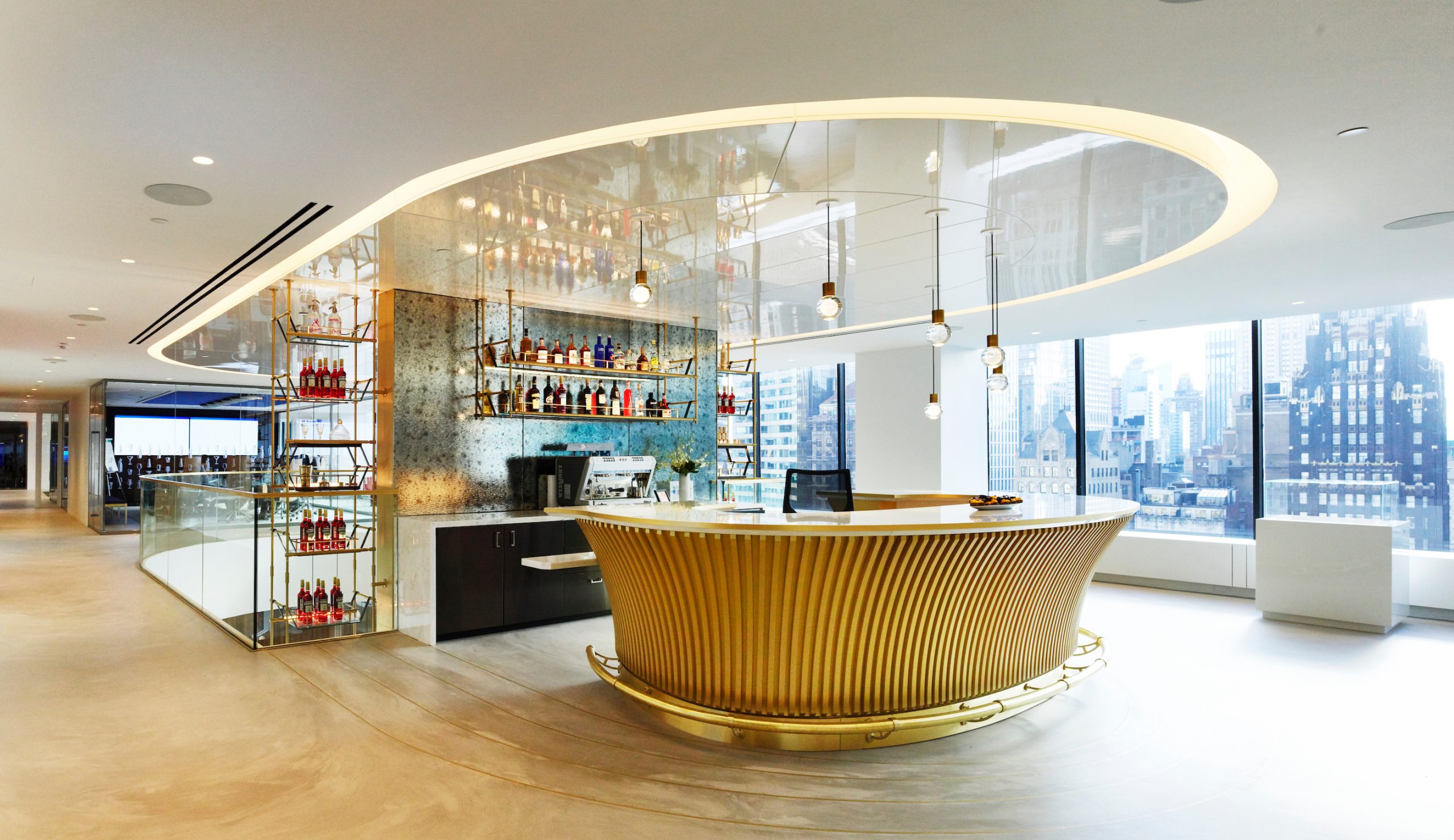 Bendheim Campari America Headquarters New York NY Bar Backsplash with Vintage Style and Mirror Facade | Bendheim