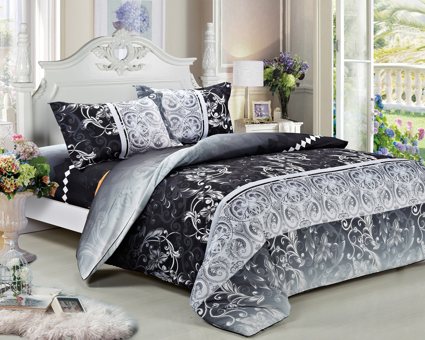 Black Floral 3-Piece Microfiber Bedding Set: Duvet Cover and Pillow Sh – Comfybedding