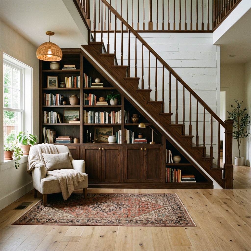 Contemporary Staircase Design with Straight Layout and Wood Material | Livspace