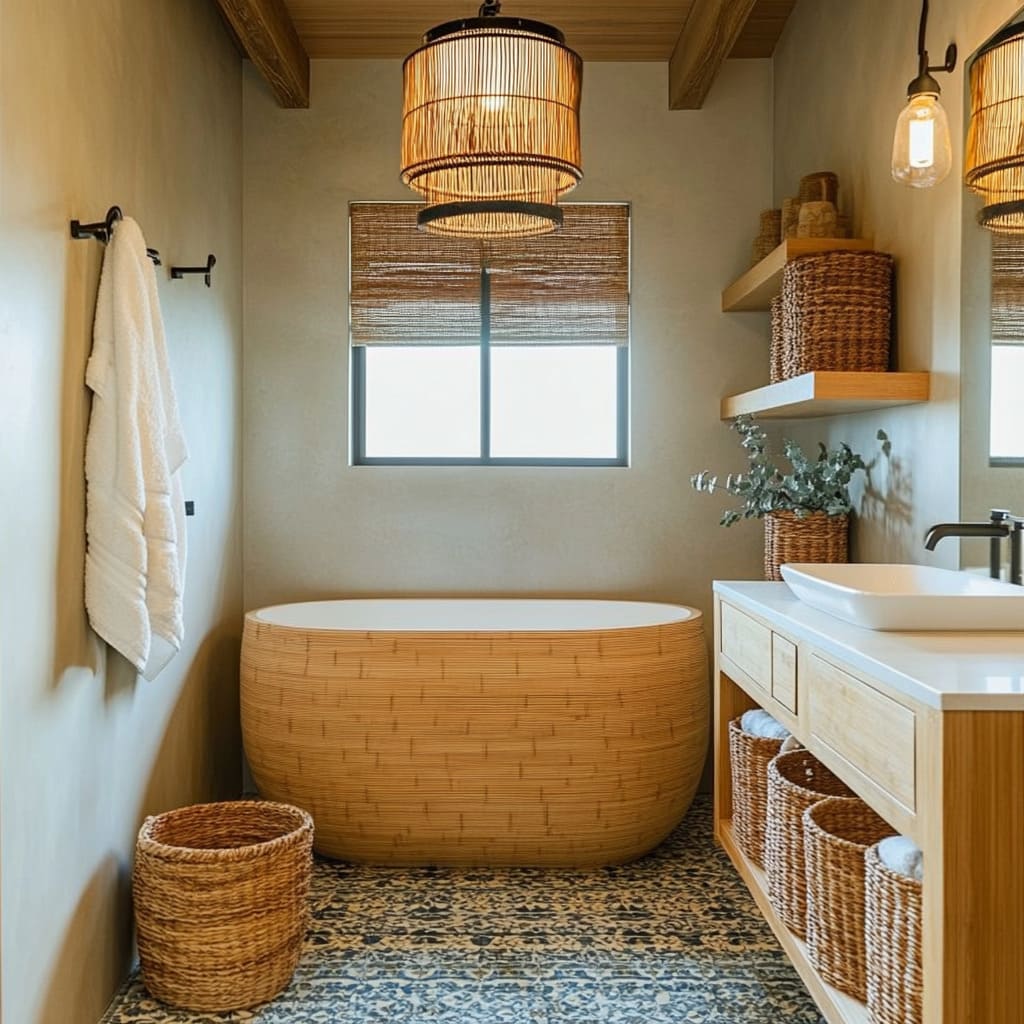Cozy Modern Farmhouse Bathroom Ideas with Japanese Soaking Tub
