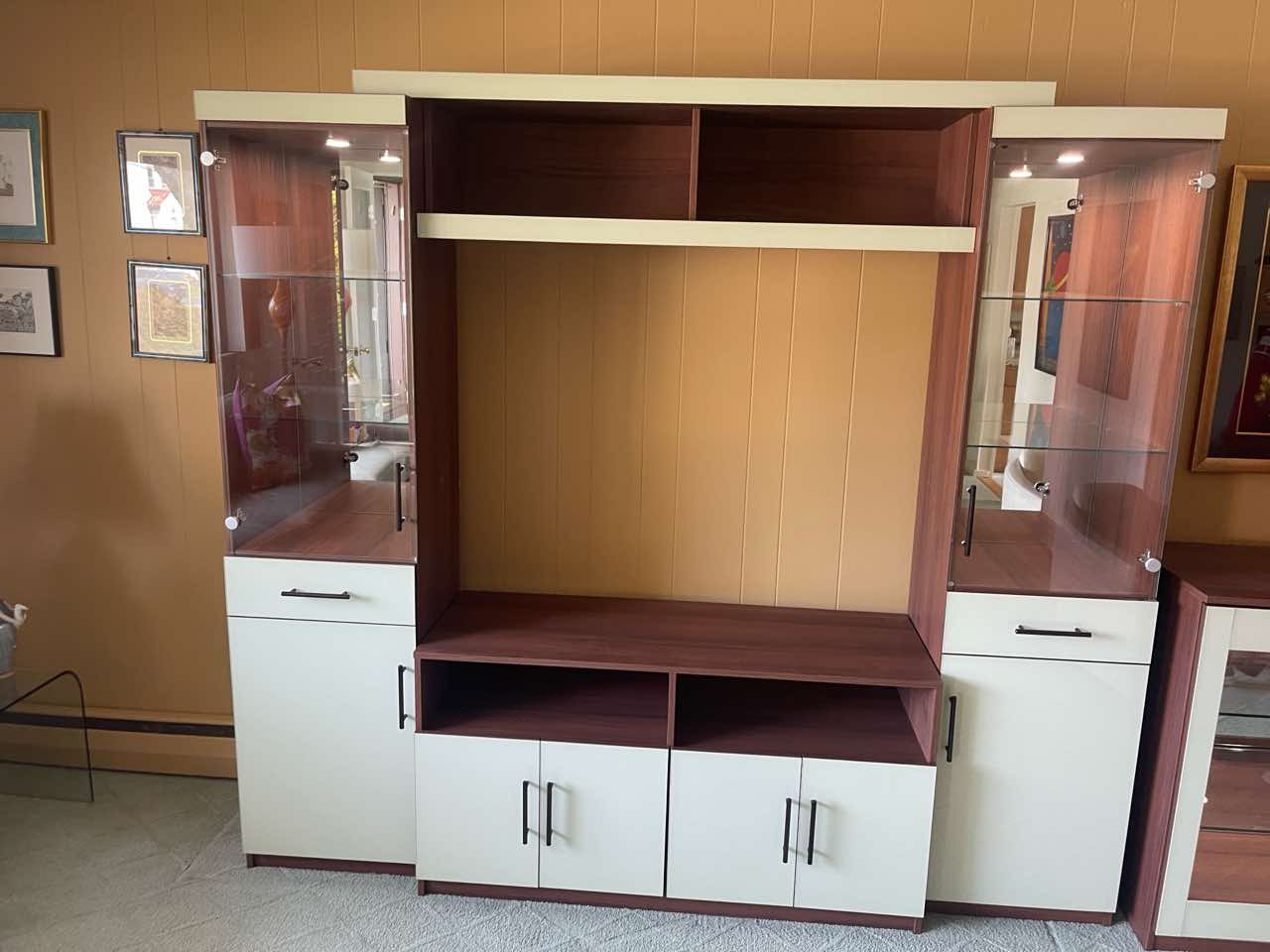 Emma Entertainment Center with Custom Display Cabinet in Merrick, NY | Project Gallery | Contempo Space
