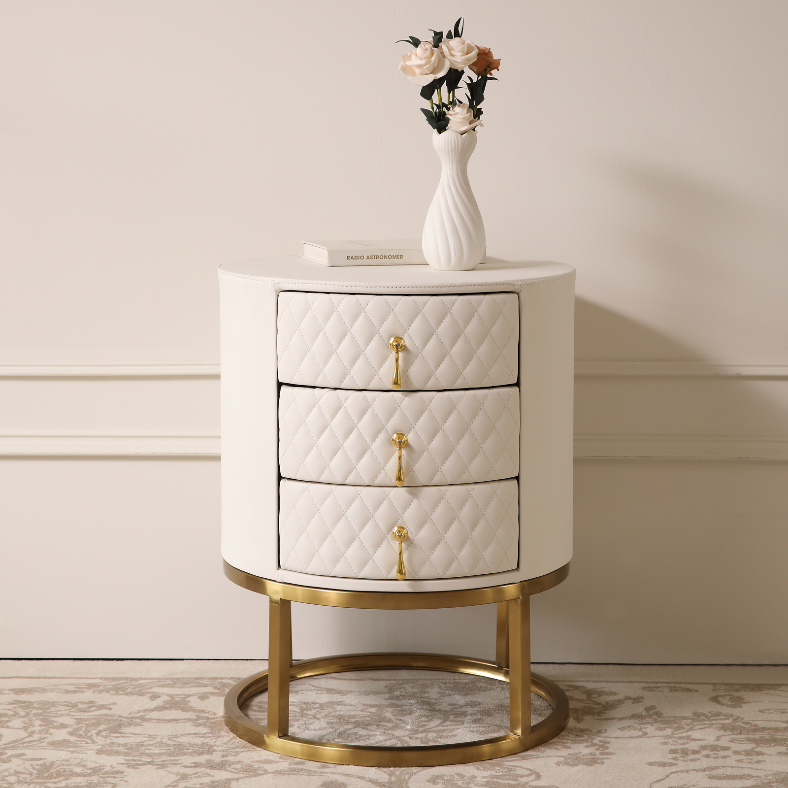 FUKAYI Luxury Nightstand with 3 Storage Drawers Dresser Bedside Table Night Stand for Bedroom End Table