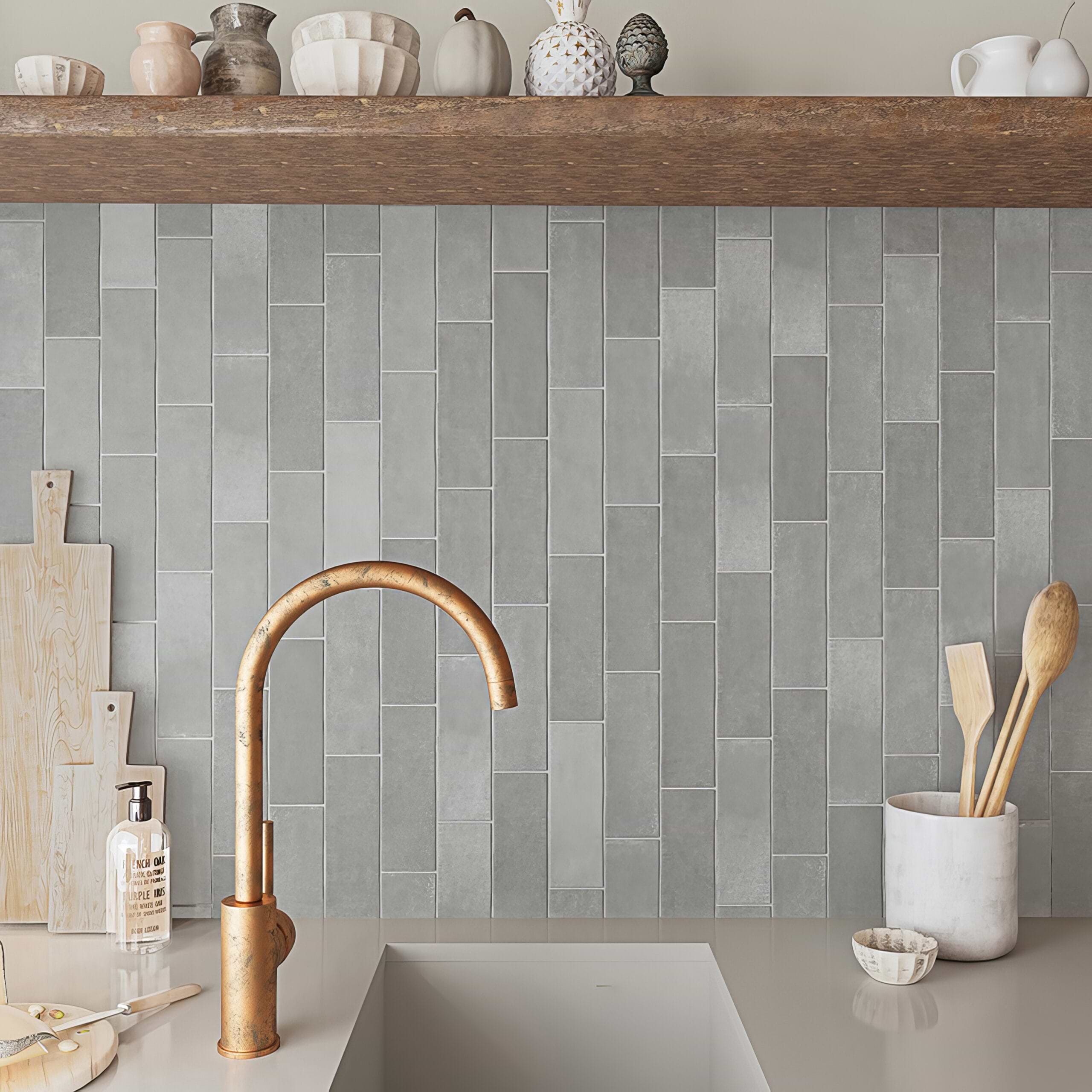 Grey Porcelain Pencil Jolly Trim, Matte Finish, Gradient Subway Tile, 3x8 Matching Trim, Backsplash, Shower Wall