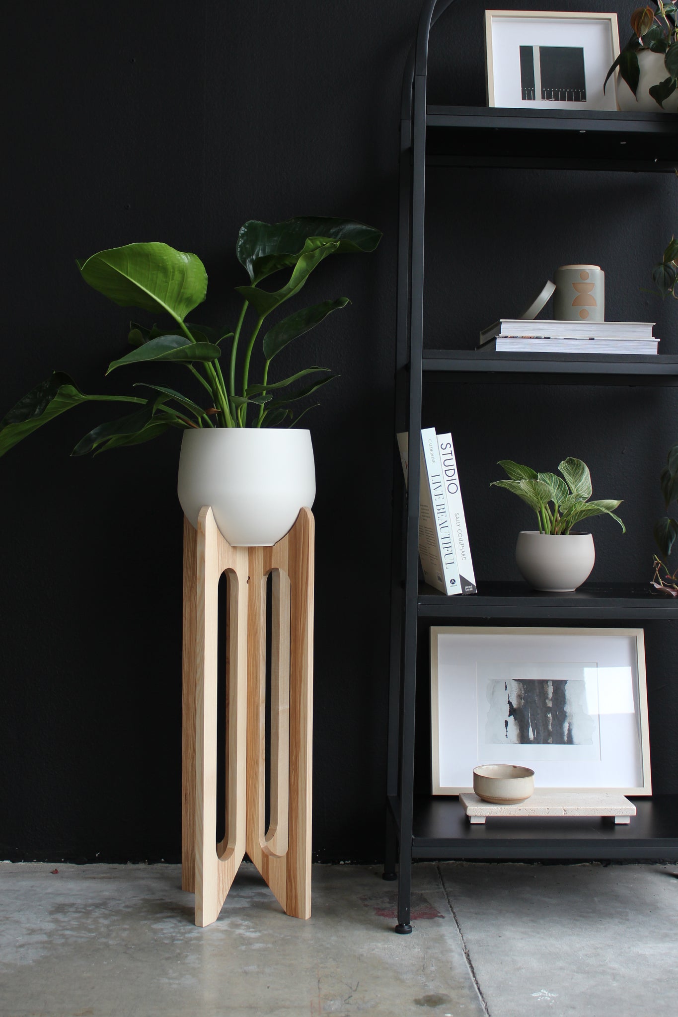 indoor plant stand Modern Indoor Plant Stand Set of 2 with Pots — Tall Wood Plant Stand Pair for Living Room