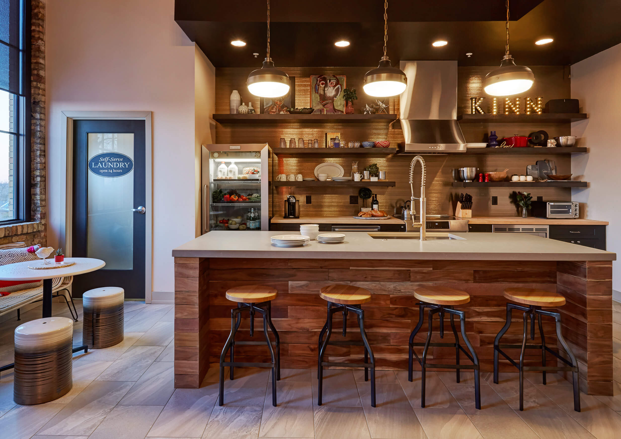 kitchen-design-shiplap-island-butcher-block-counter-top-backsplash-open- shelves-bar-stool-seating-peabodys-interiors | Peabody's Interiors