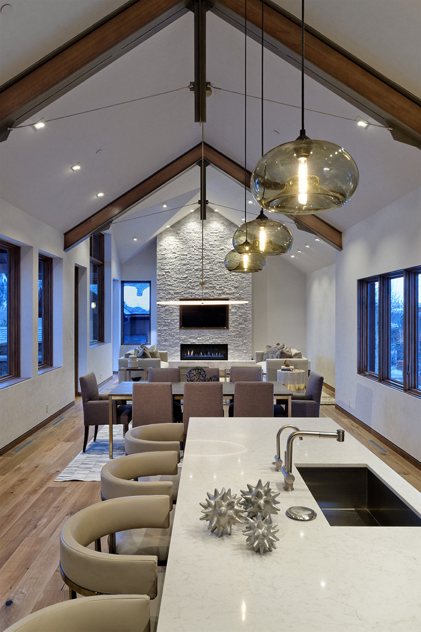 Kitchen Island Pendant Lights Bring Warmth to Aspen Mountain Home