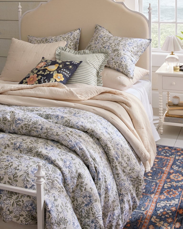 Madeline Floral Relaxed Organic-Cotton Sateen Duvet Cover | Garnet Hill