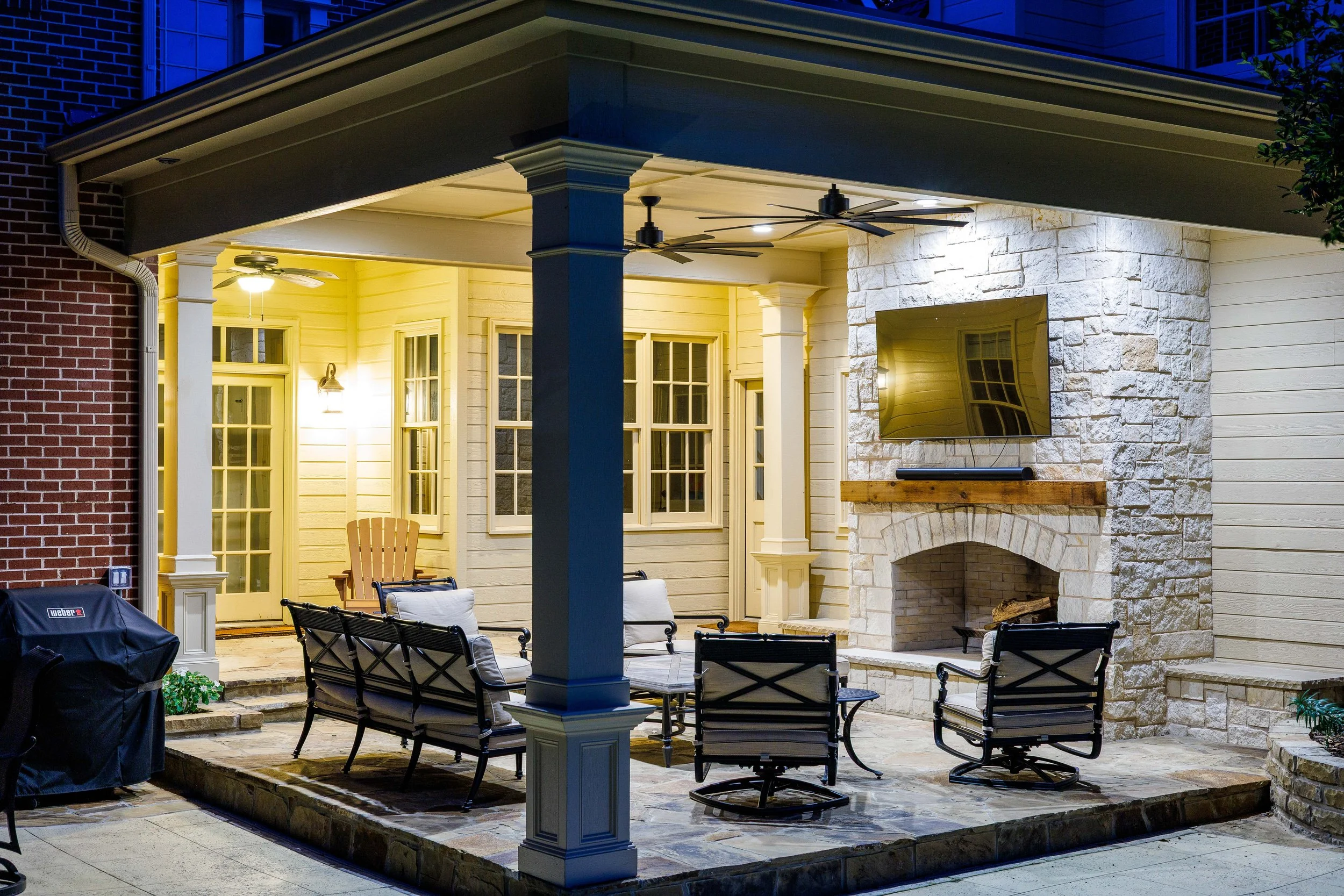 McKinney Patio Cover with Fireplace, Flagstone Pavers & Poolside Hardscapes | Texas Outdoor Living