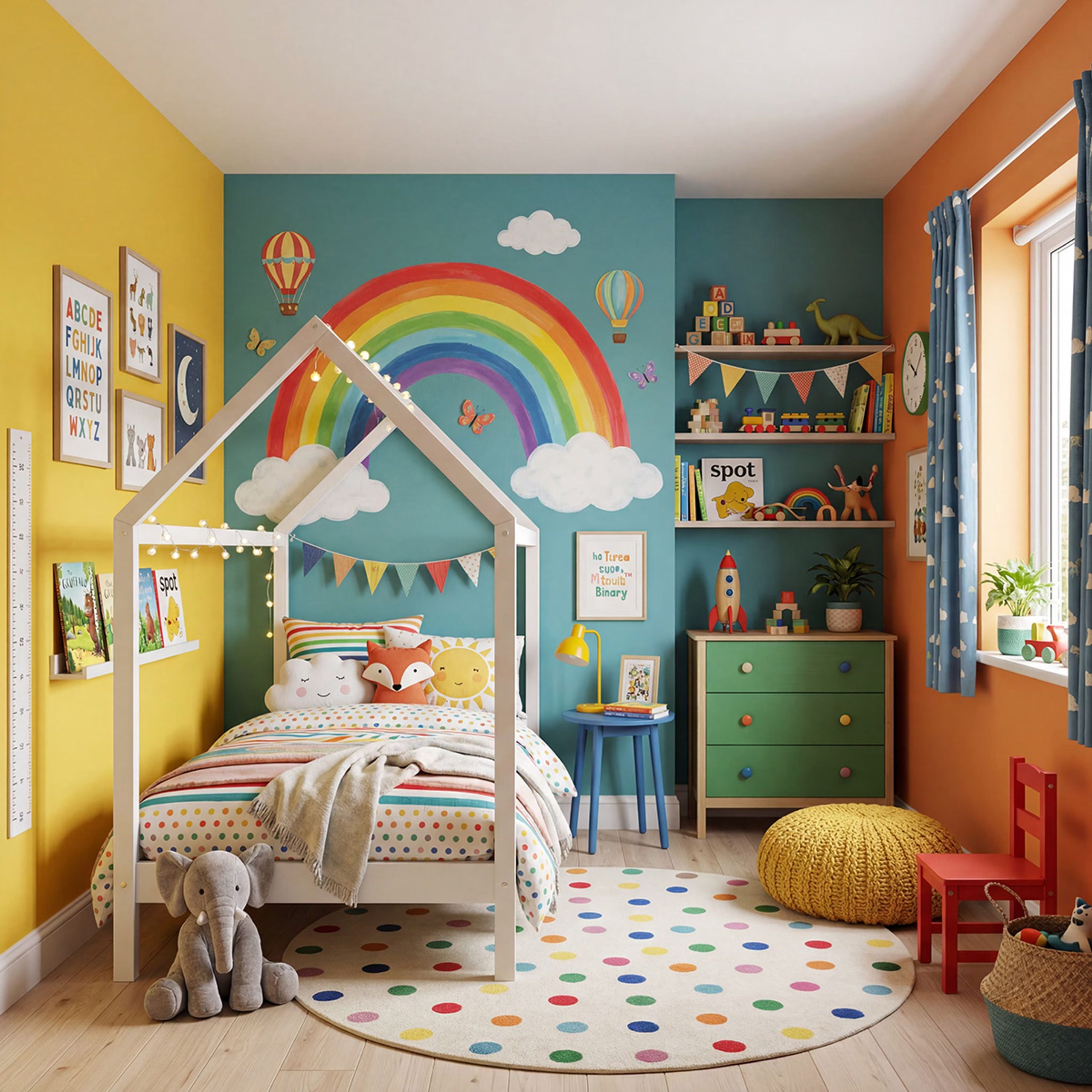 Modern Eclectic Kids Bedroom Design with Playful House Shaped Floor Bed | Livspace