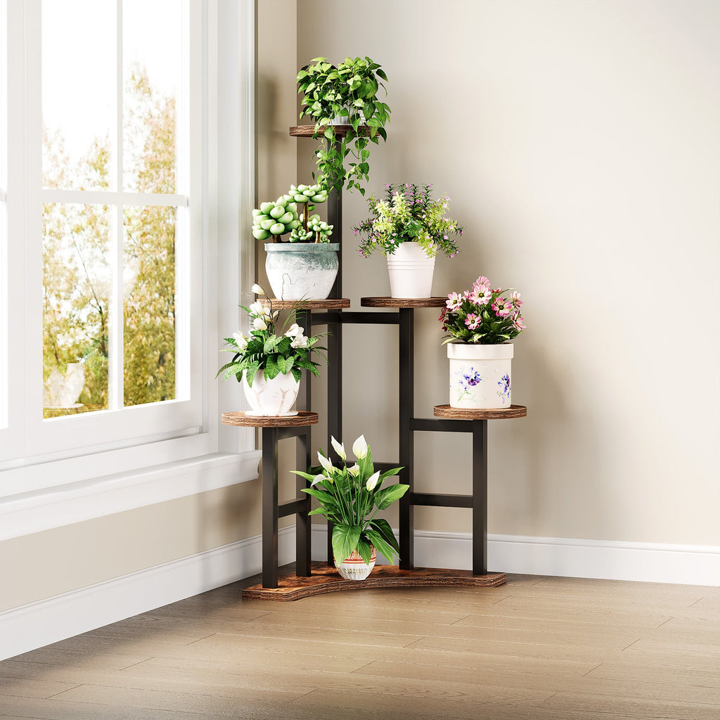Modern Plant Stand Black Matte Black Metal 3-Tier Plant Stand - Indoor/Outdoor Flower Holder Rack, Modern Style Hanging Plant Stand