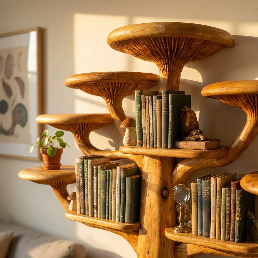 Mushroom Tree Wall Bookshelf With Spreading Branch Cap Shelves