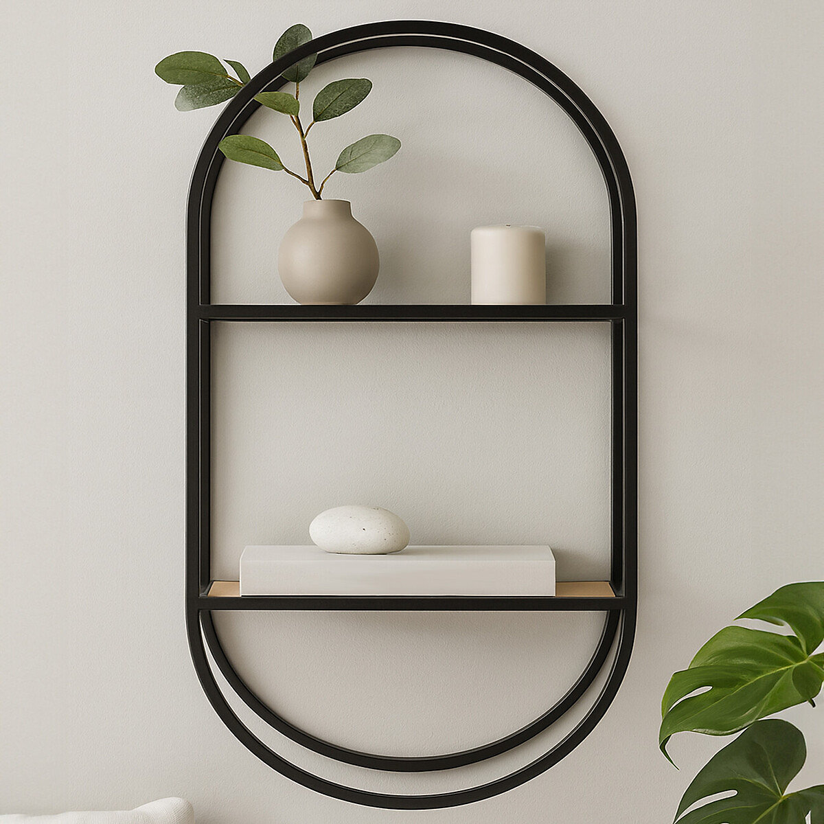 Orsina Stylish Two Tier Shelf, Space Saving Photos Display Shelf, Easily Maintained Metal Frame Bedroom Shelf