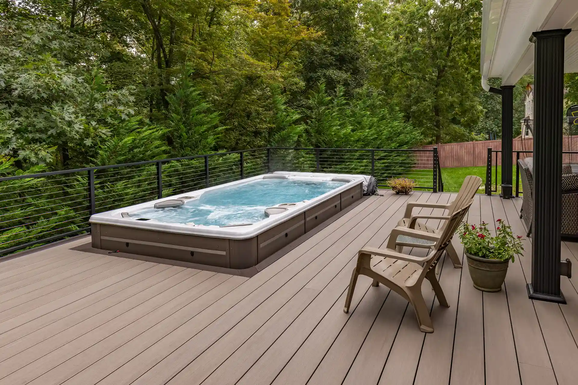 Relaxing Swim Spa Retreat on an AZEK Deck in Basking Ridge