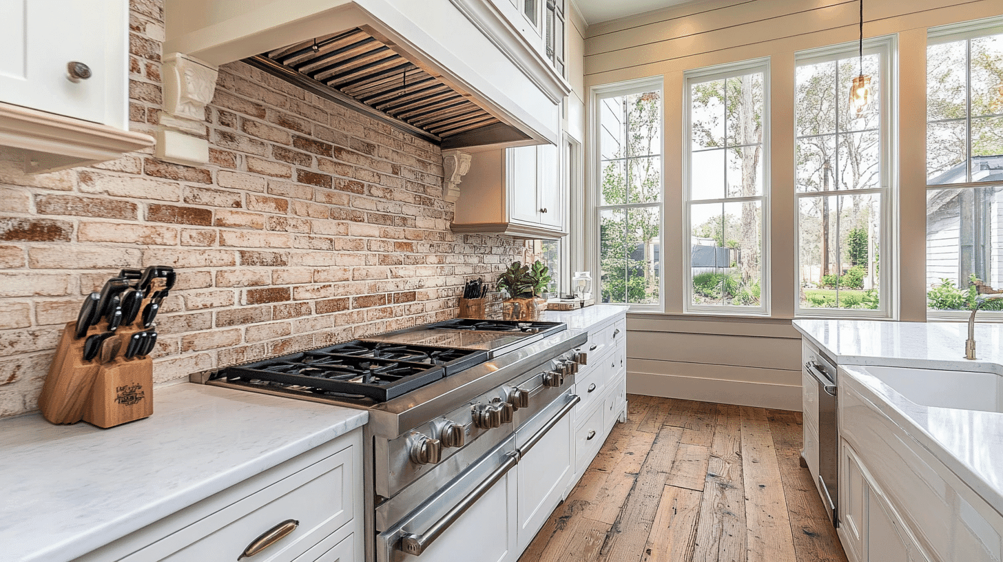 Top 17 Rustic Farmhouse Kitchen Brick Backsplash Ideas - Enthralling Gumption
