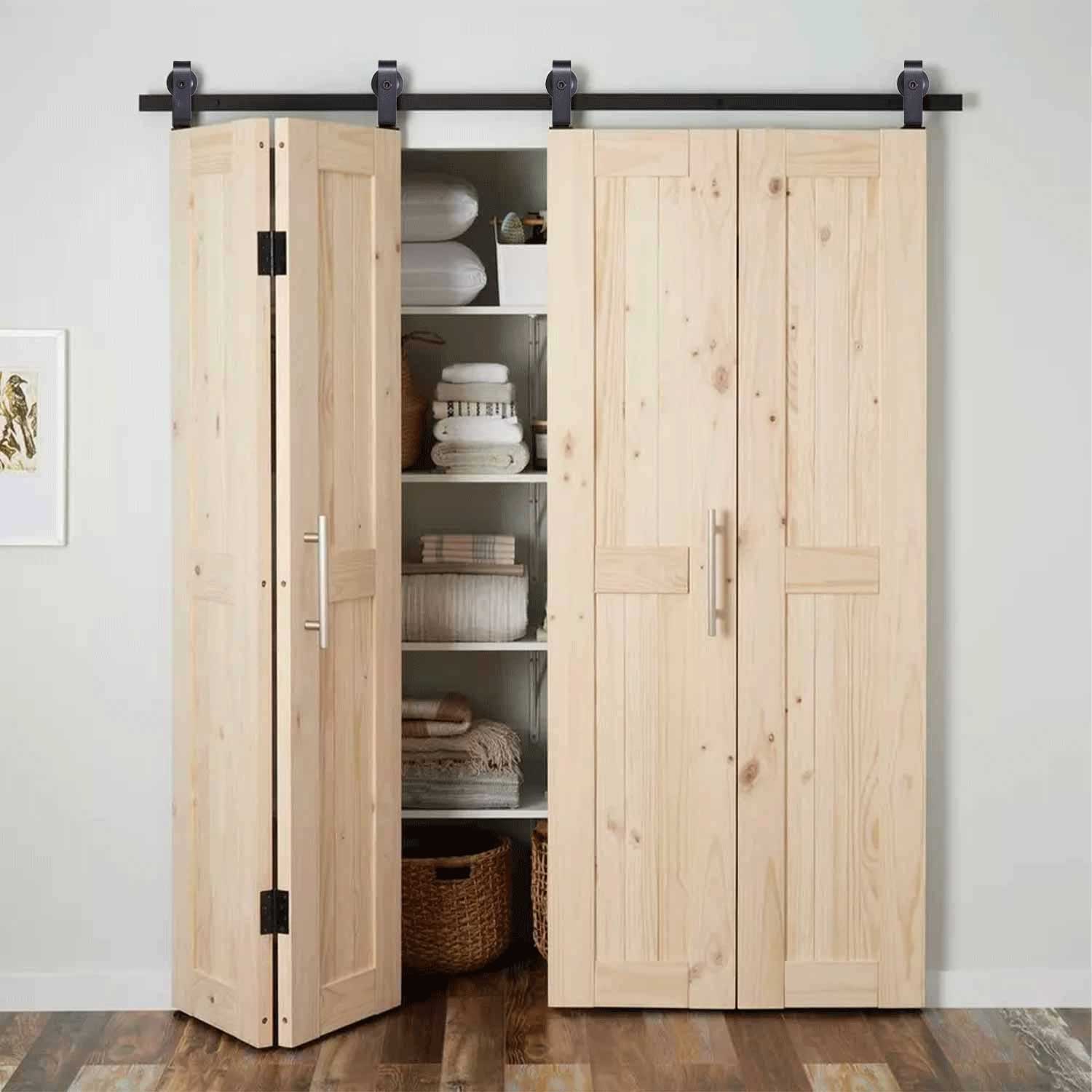 Top Mount Bi-Fold Barn Door Hardware Kit Black - 1.3m - Trade Depot