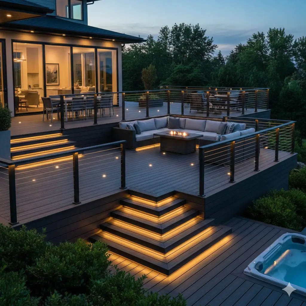 Under-Rail and In-Deck Lighting Ideas for Multi-Level Decks – Wolf Spirit Deck