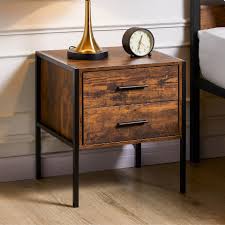 Vida Designs Brooklyn 2 Drawer Bedside Cabinet Industrial Cabinet Table Nightstand, Dark Wood - Tesco Groceries