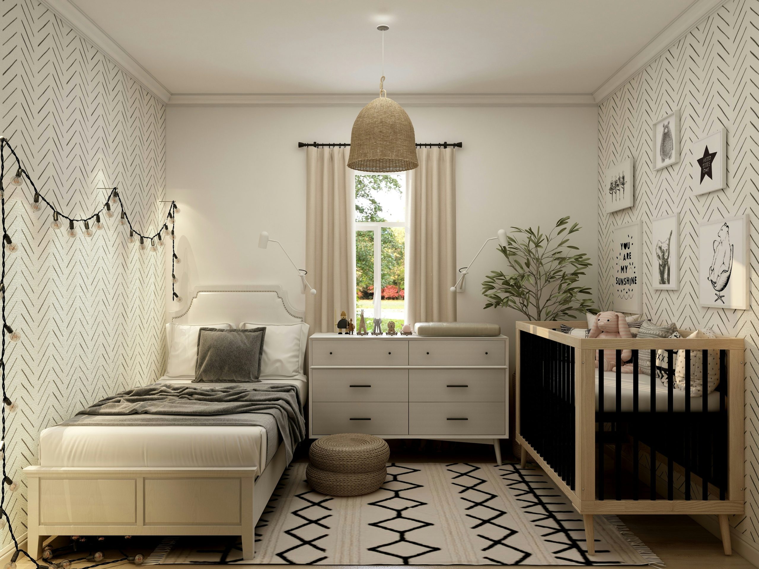 white wooden bed frame with white bed linen