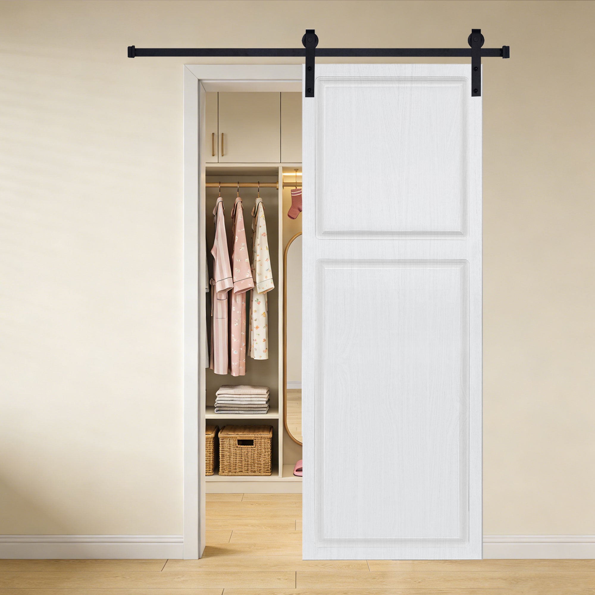 Wooakway Modern 2 panel 16 in. x 84 in. MDF white walnut Barn Sliding Door With Hardware kit in the Barn Doors department at Lowes.com
