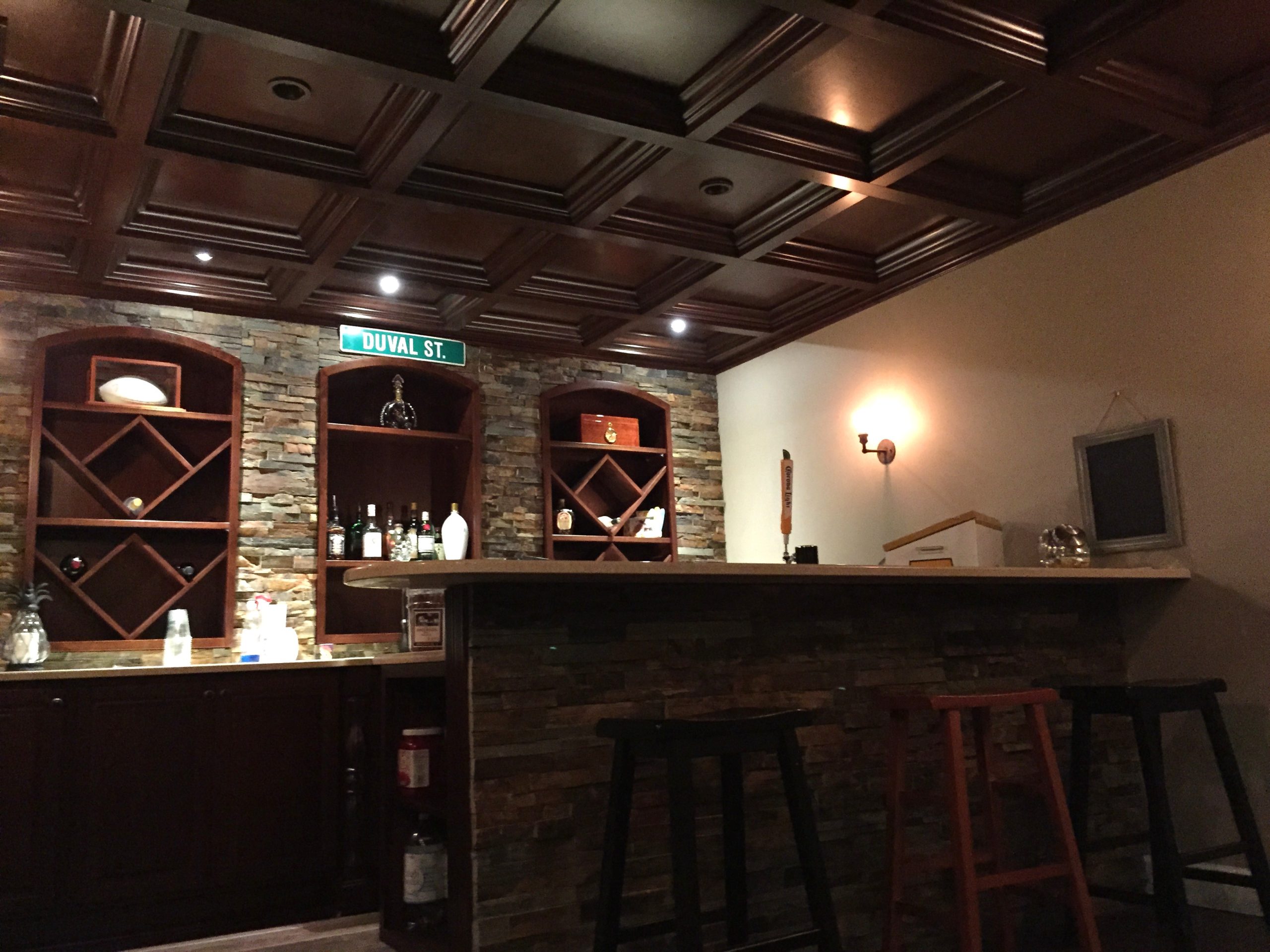 Basement Bar Coffered Ceiling * WoodGrid® Coffered Ceilings by Midwestern Wood Products Co.