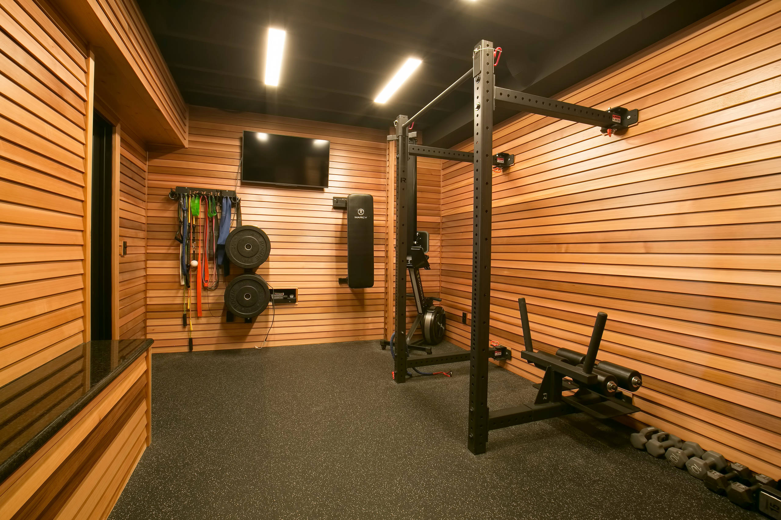 basement, basement home gym, black ceiling – Housing Idea