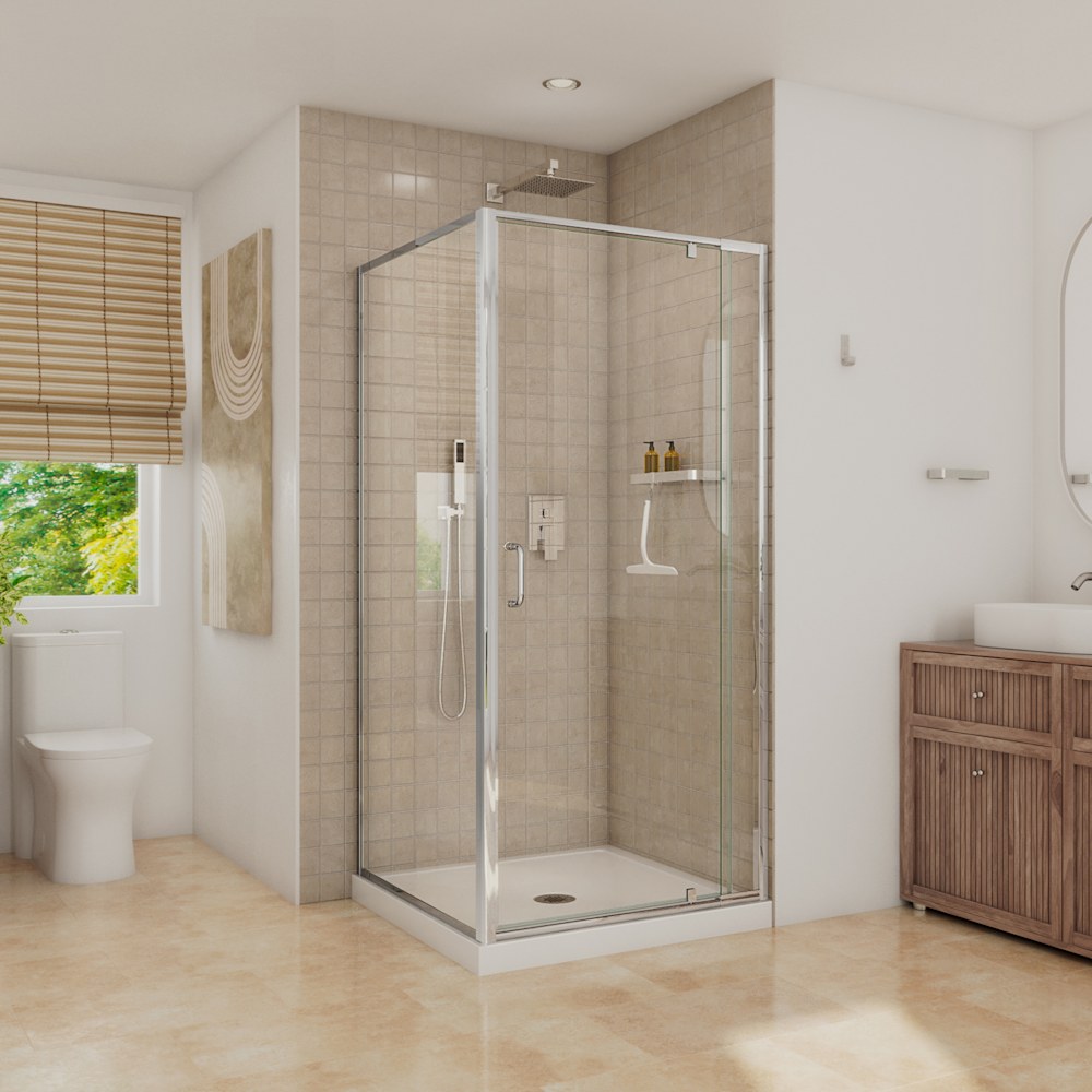 Belaya 36 x 36 x 72 in. 6mm Pivot Shower Door for Corner Installation with Clear Glass in Chrome | Shower Enclosure, Neptune