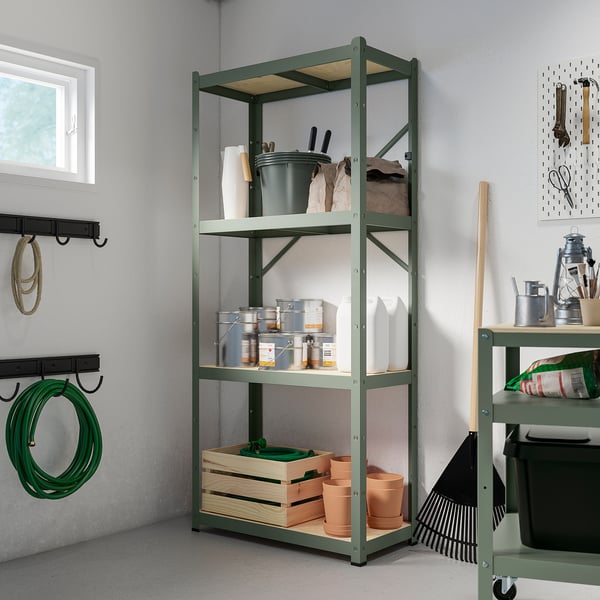 BROR shelving unit, gray-green/pine plywood, 331/2x153/4x743/4' - IKEA