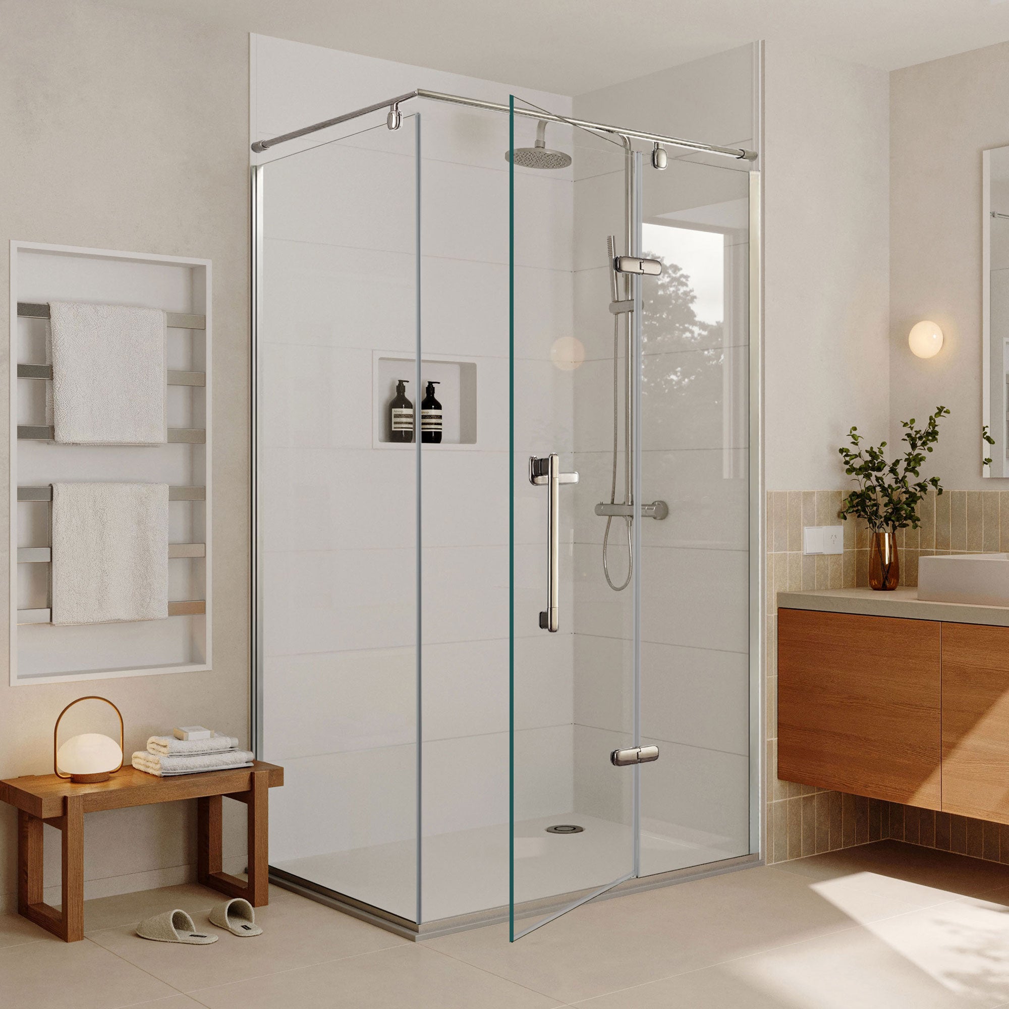 Clear Glass Shower Door and Panel for Corner Shower OBO