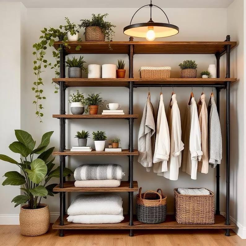 Closet Shelving Unit | Rustic Wood and Pipe Shelf Unit | Closet Storage Shelf | Custom Sizes Industrial Shelving Unit Handcrafted in the USA
