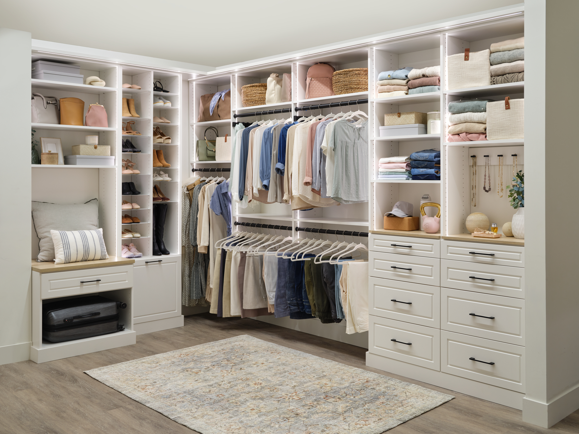 Custom-Lit Women's Walk-In Closet | Inspired Closets