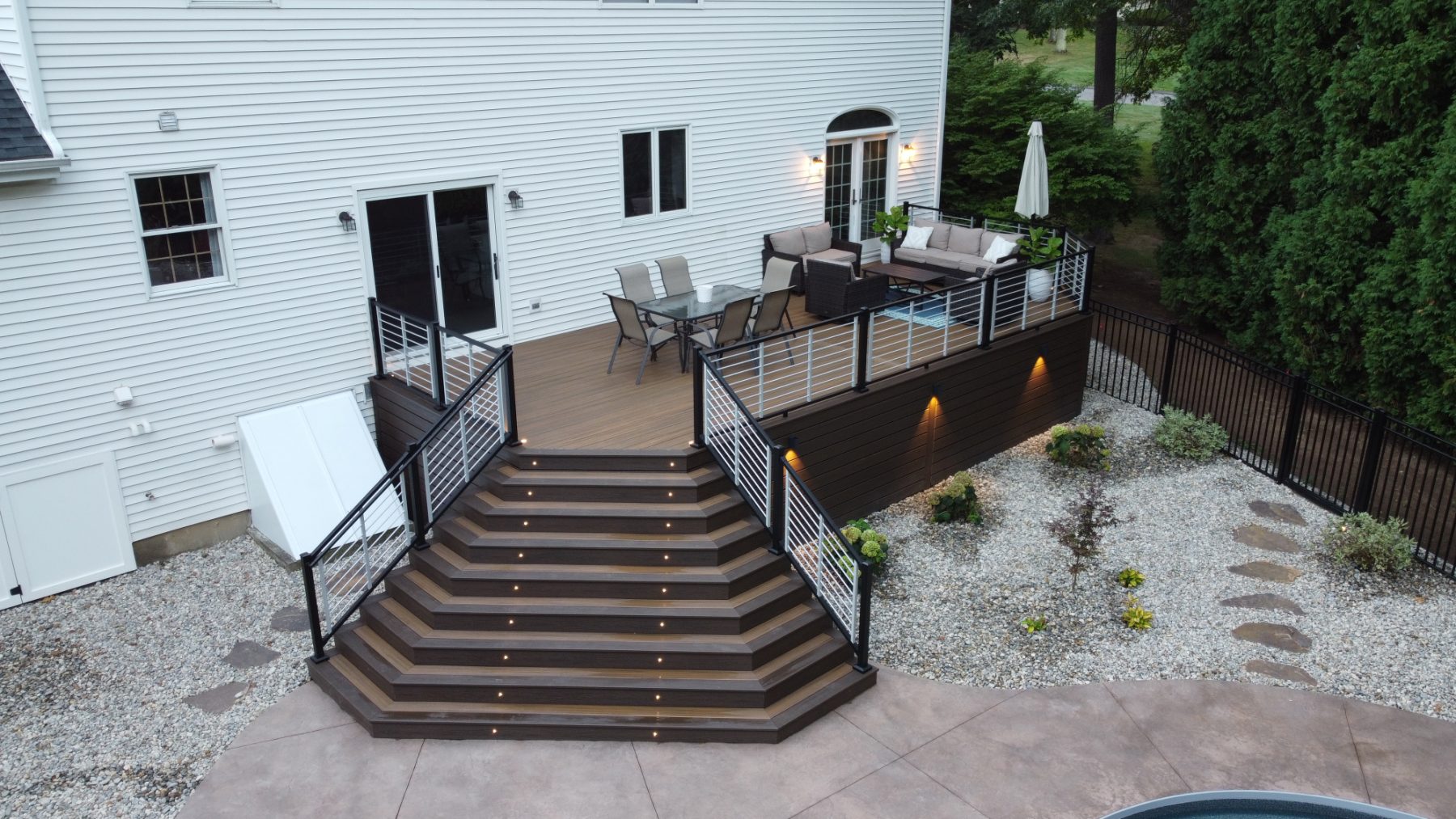 Deck With Flared-Style Stairway - 14'x32' - Maple Leaf Carpentry