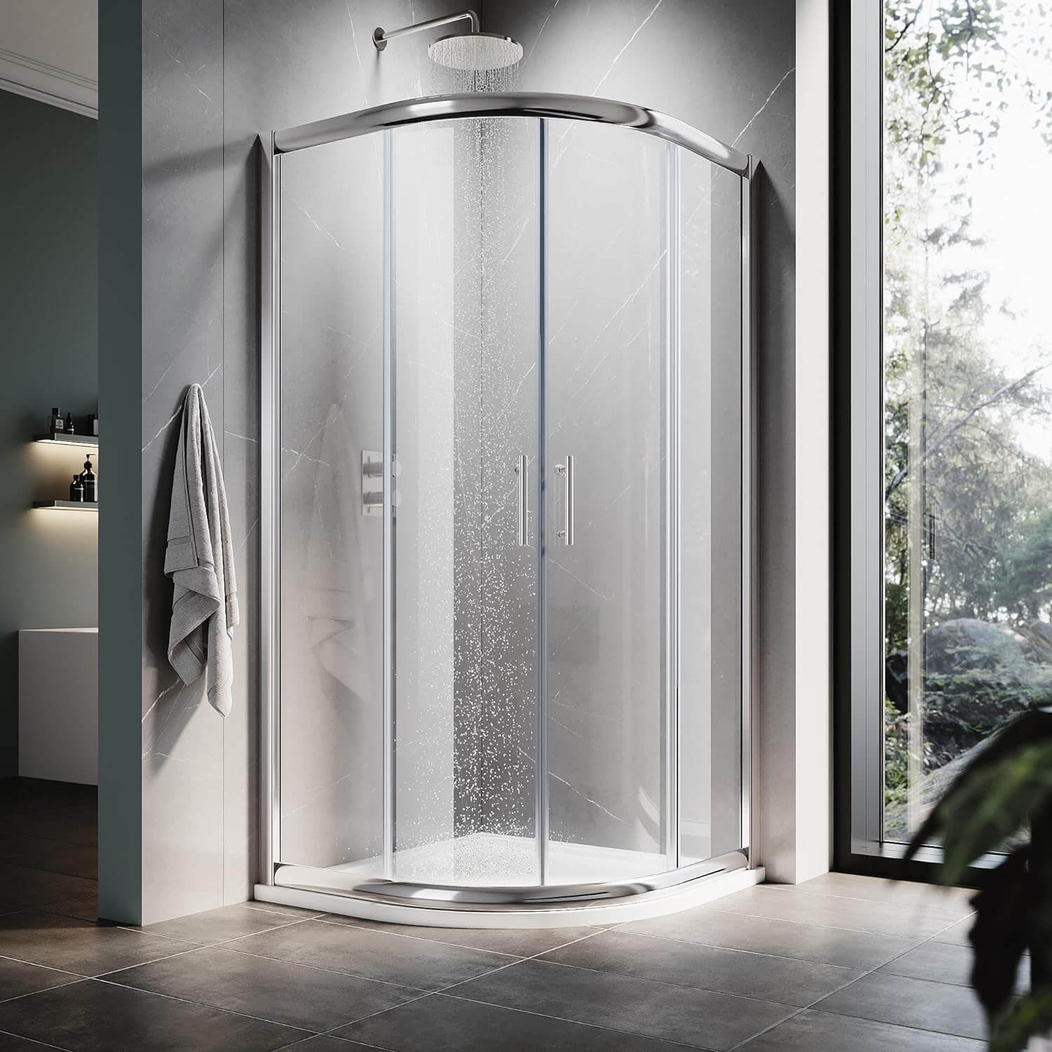 ELEGANT Corner Quadrant Shower Enclosure with 36.7 in. W x 36.7 in. D