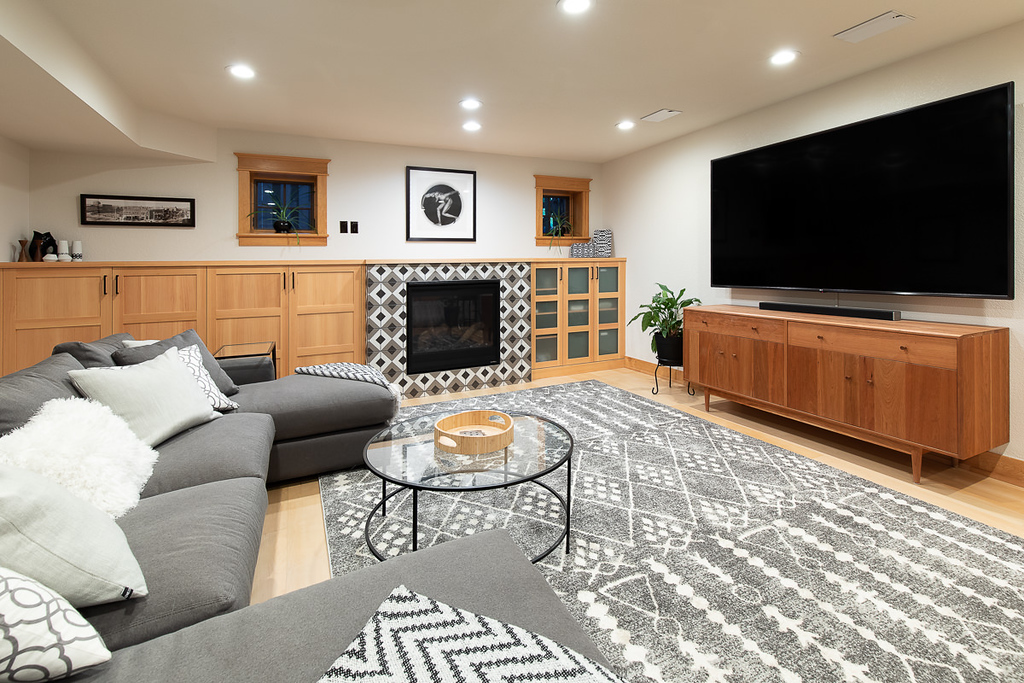 old town basement finishing fireplace built-ins - HighCraft