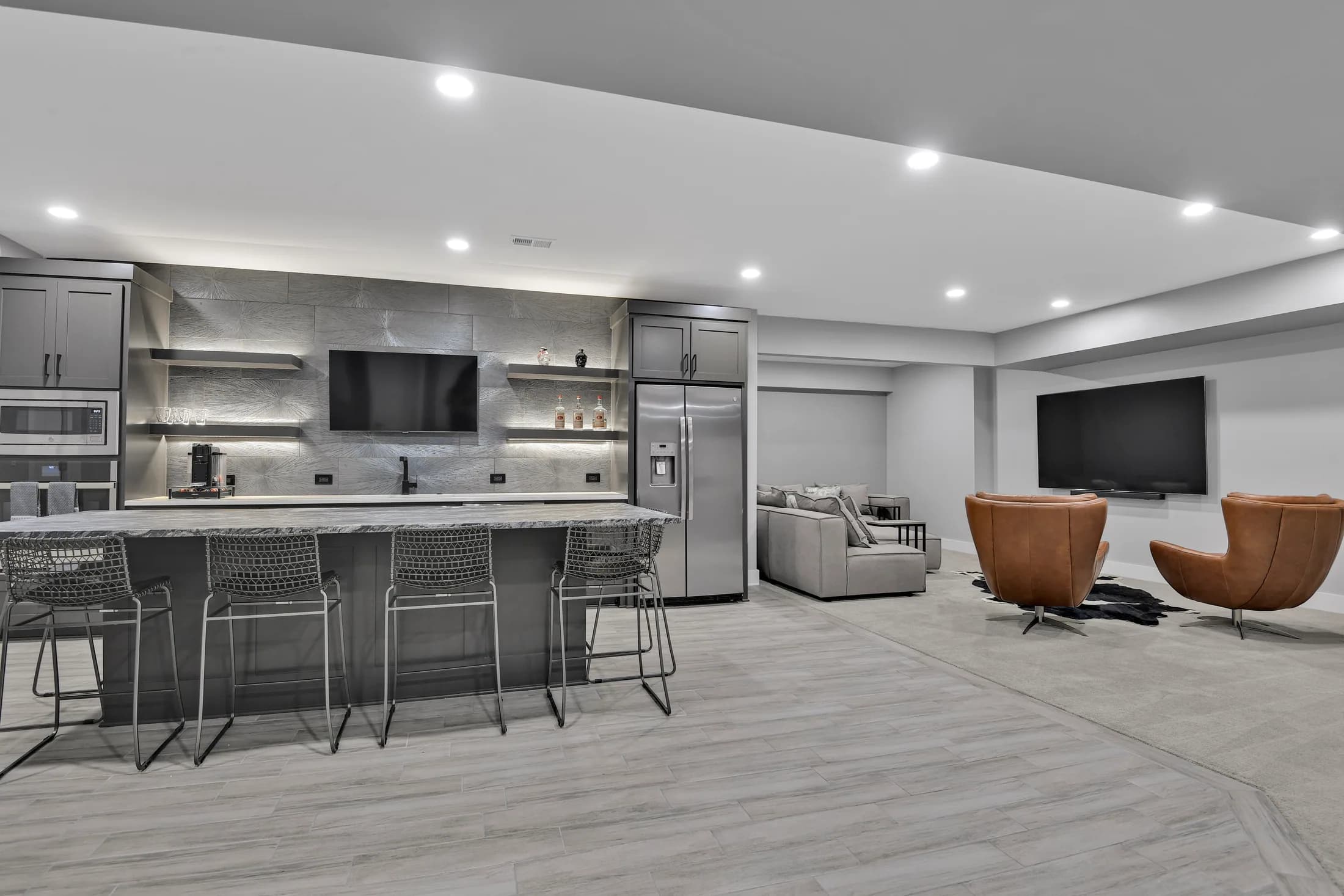 Overland Park Basement Remodel With Wet Bar, Gym, Bathroom and Game Room | Built by Design