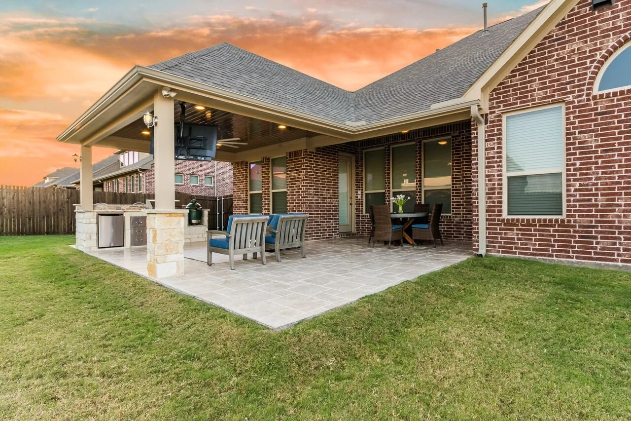 Patio Cover in McKinney with Outdoor Kitchen, Bar, and Entertainment Features