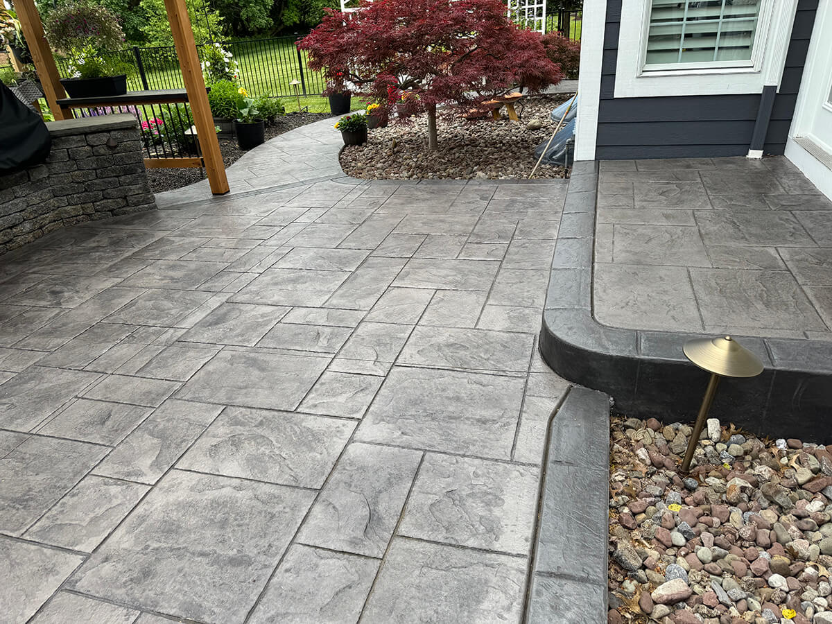 Pattern- Majestic Ashlar Slate - Colors- Hailstorm gray with dark gray and charcoal border (1) - Palermo Concrete, Inc.
