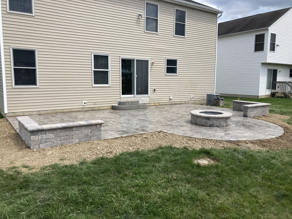 Slate Stamped Concrete Patio with Fire Pit in Marysville, OH - Coughlin Concrete