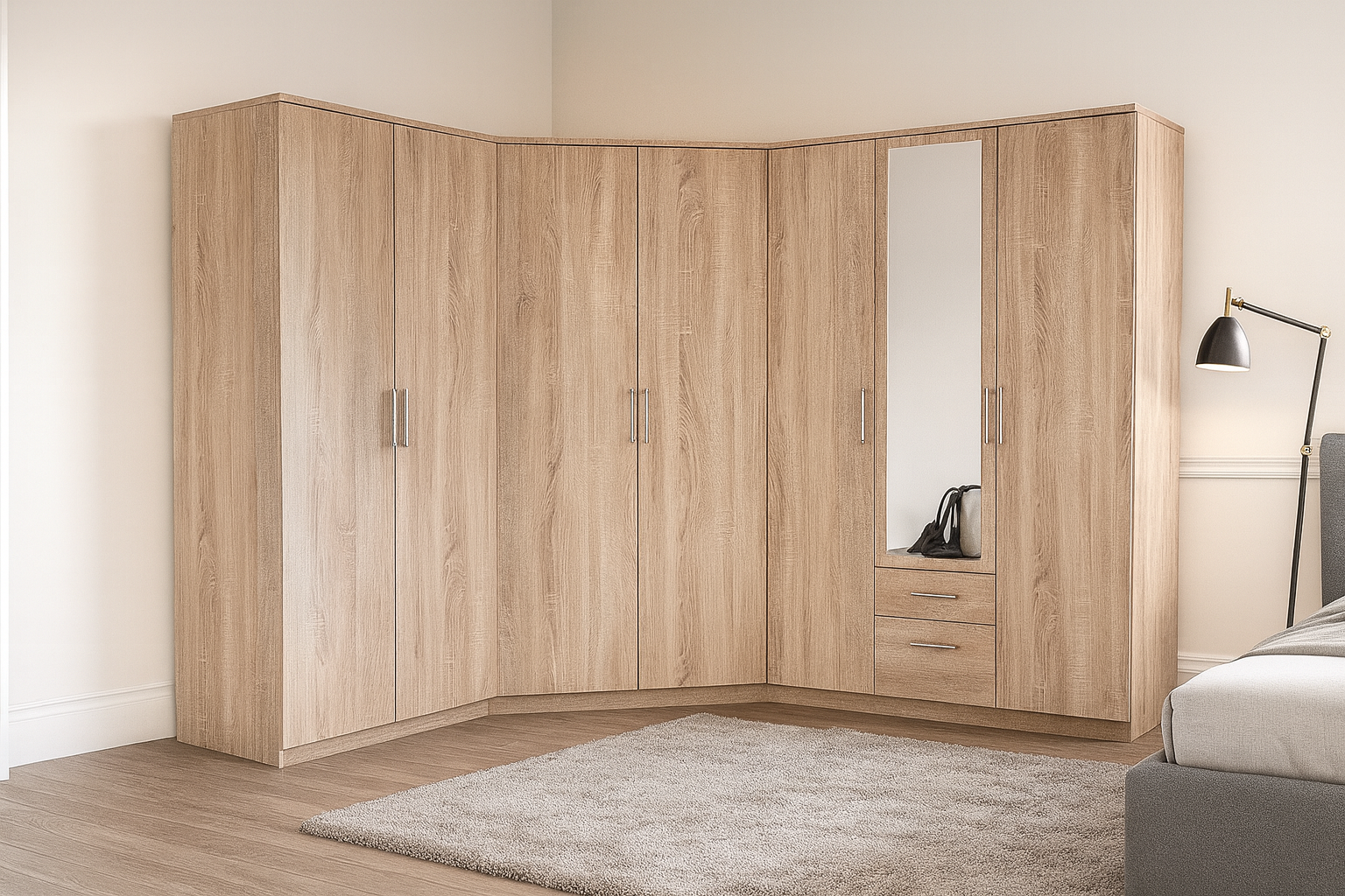 Solido Oak Corner Wardrobe - 3 Piece modular Set