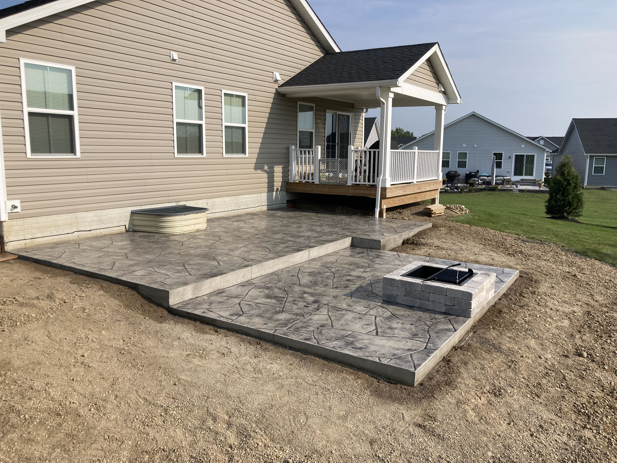 Two-Tier Flagstone Stamped Concrete Patio in Marysville, OH - Coughlin Concrete