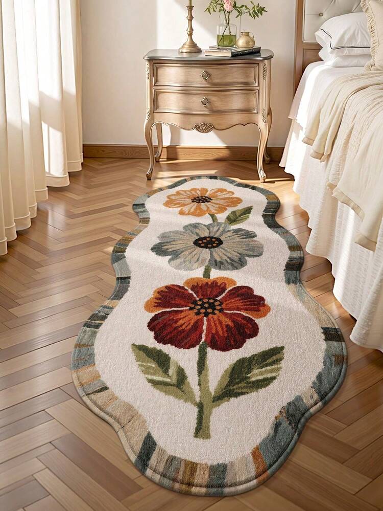 1pc Vintage Minimalist Floral Print Carpet Runner Mat, Non-Slip Entryway Doormat, Soft Rug, Foldable & Washable, Suitable For Living Room, Kitchen, Bathroom, Bedside, Thickened Autumn/Winter Version