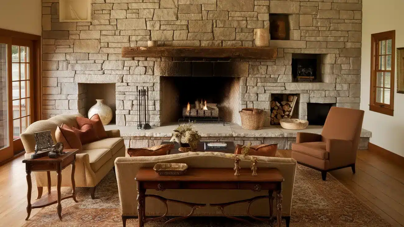 23 Stunning Stone Fireplace Ideas for Your Living Room - Enthralling Gumption