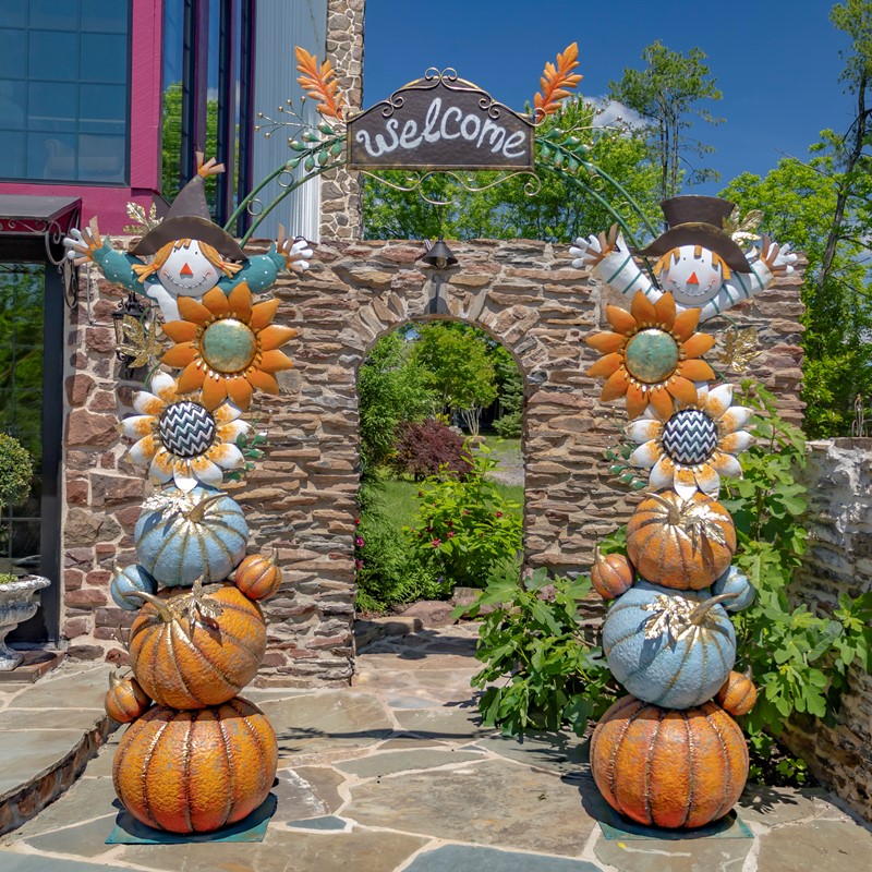 9.75ft. Tall Large Thanksgiving Harvest Arch with Scarecrow, Sunflower, and Pumpkin Pillars