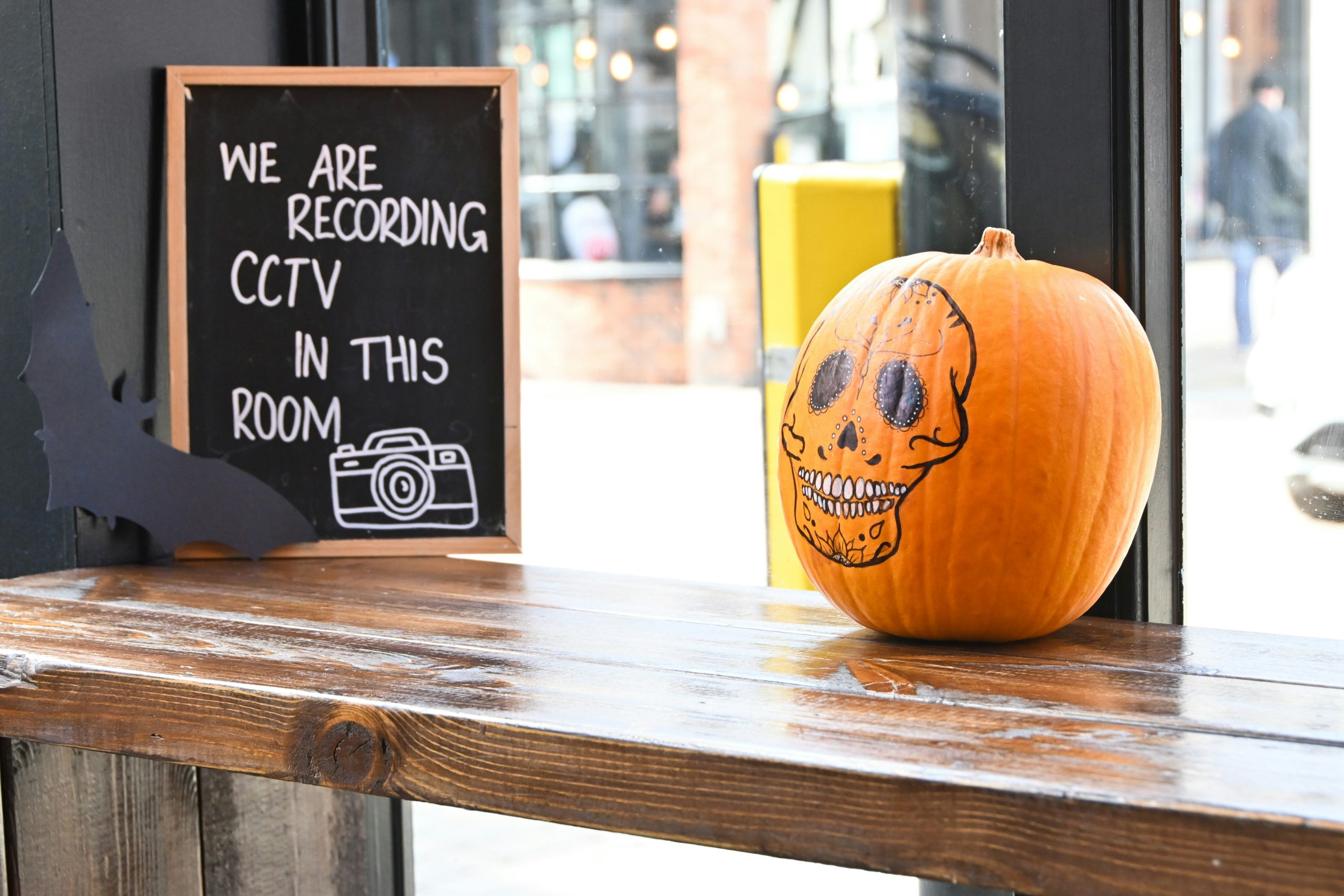 a carved pumpkin on a table