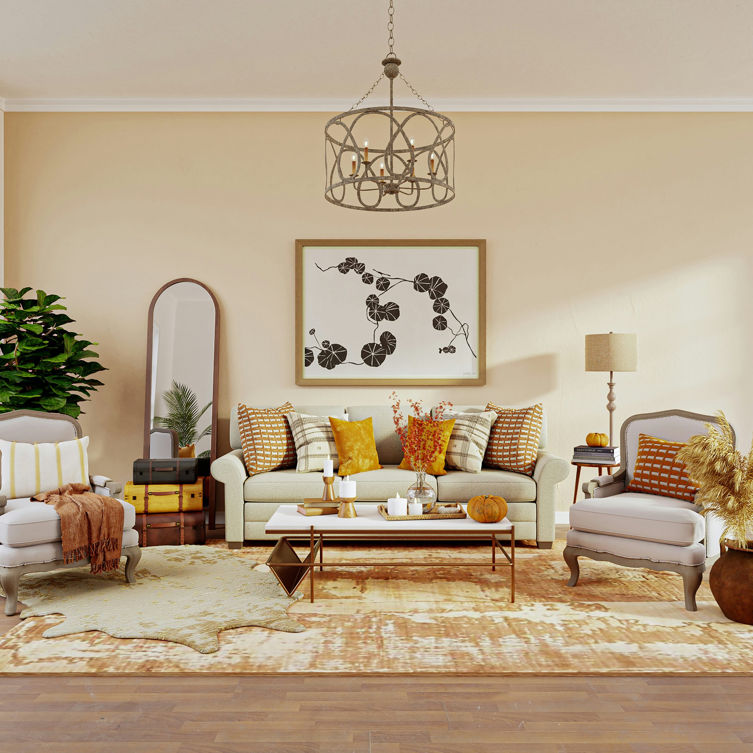 a living room filled with furniture and a fire place