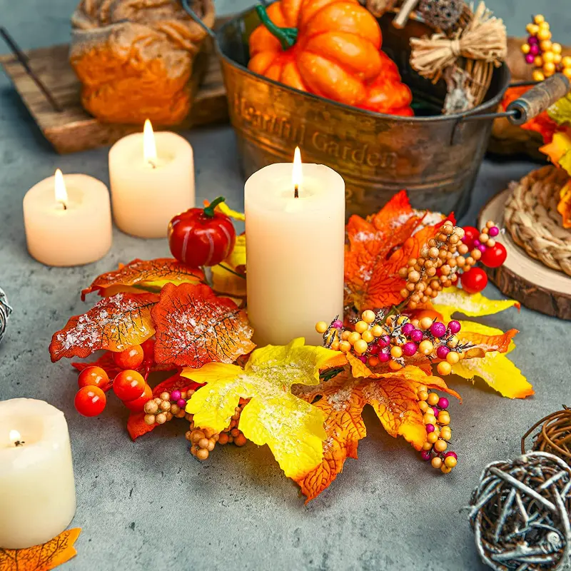 Autumn Leaves Thanksgiving Candle Rings Autumn Leaves Candle Ring: Elegant Fall Accent For Your Table